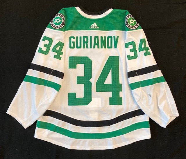 Denis Gurianov 20/21 Away Set 2 Game Worn Jersey in Green and White - Back View