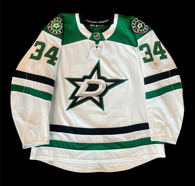 Denis Gurianov 21-22 Game Worn Set 1 Away Jersey in Green and White - Front View