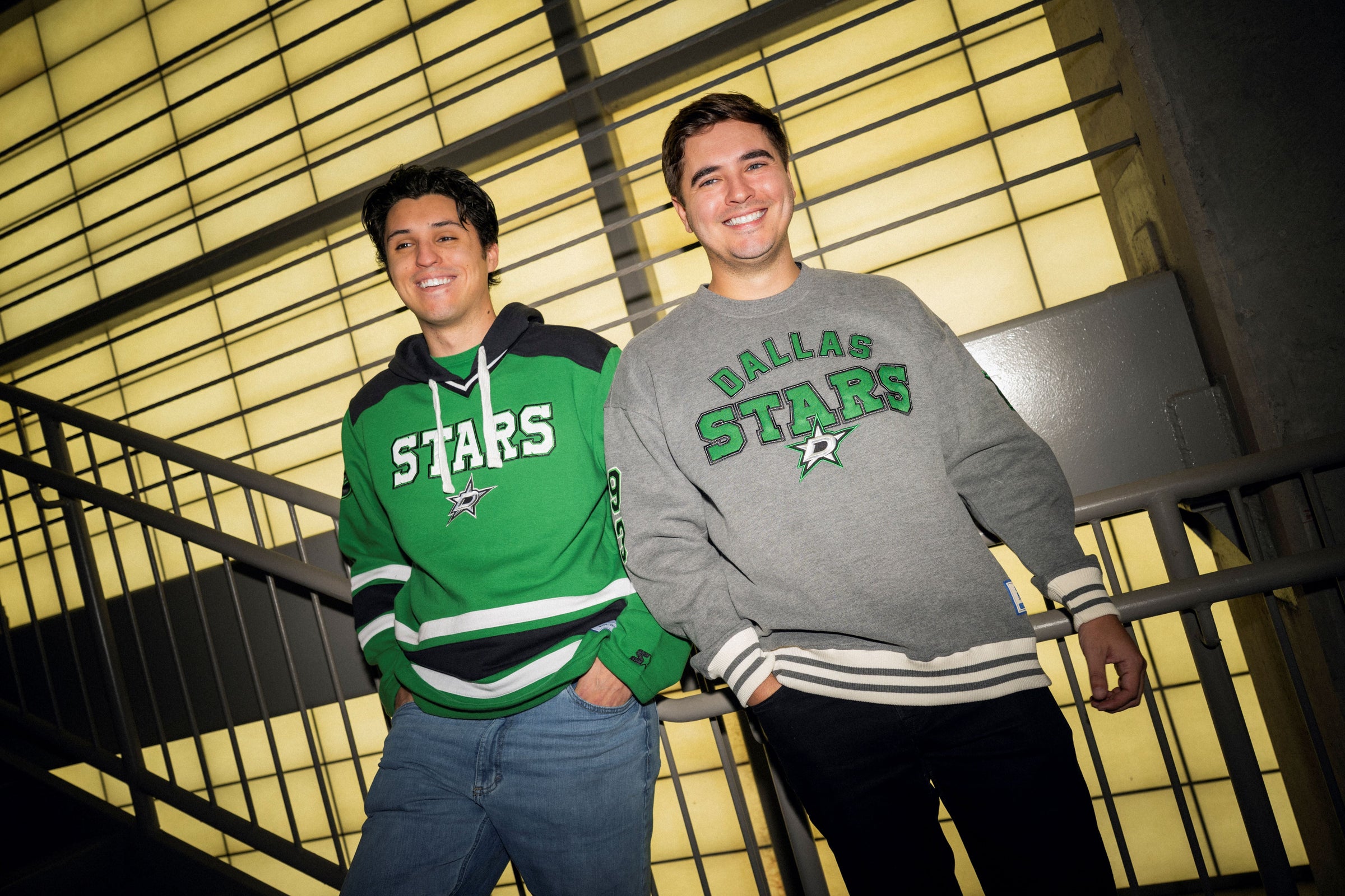 Photo of people wearing Dallas Stars sweatshirts 