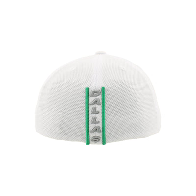 White mesh cap with 'DALLAS' branding on a white background