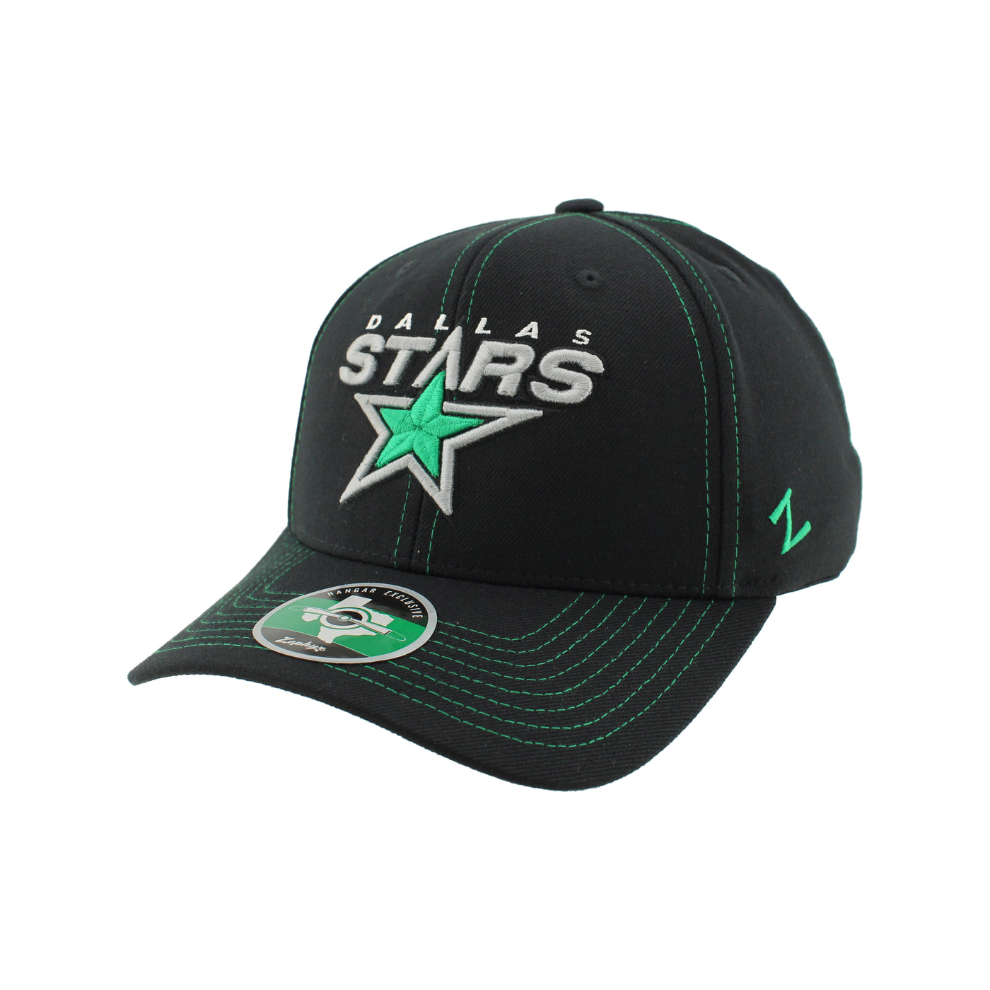 Black cap with Dallas Stars 3rd logo on a white background