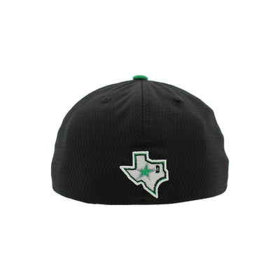 Black cap with a Texas-shaped logo featuring a green star on a white background