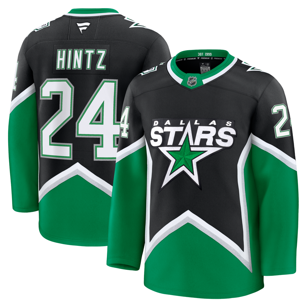 Hockey jersey with 'Dallas Stars' logo and player name 'HINTZ' on back