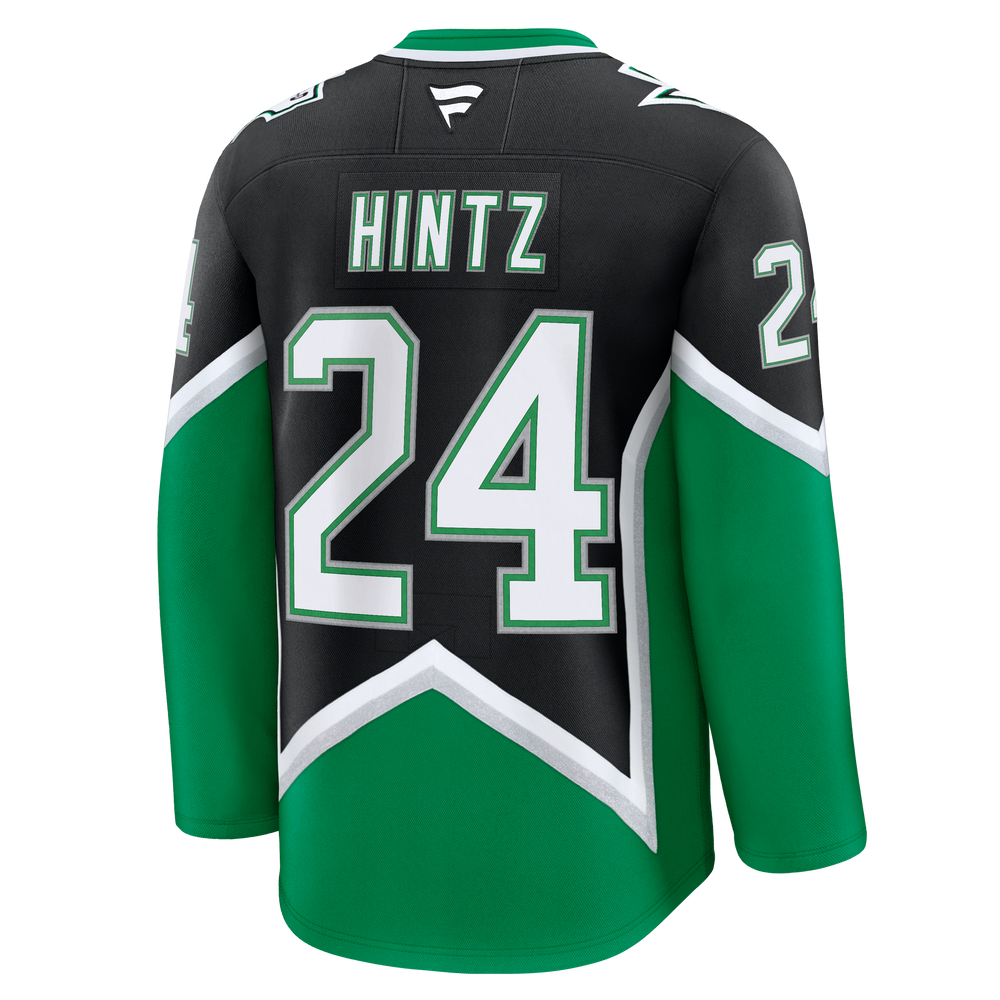 Black and green hockey jersey with 'Hintz' and number '24'