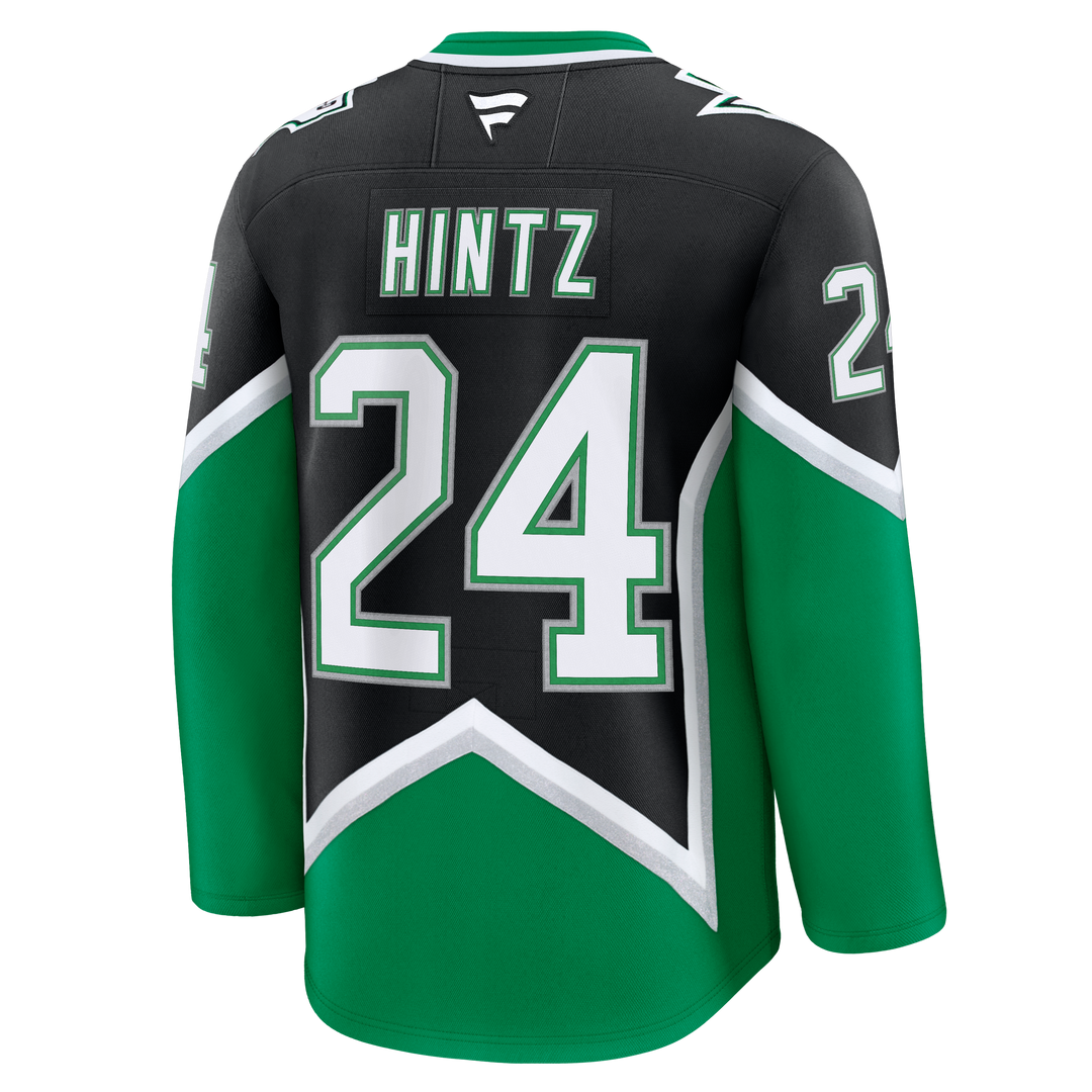 Black and green hockey jersey with 'Hintz' and number '24'
