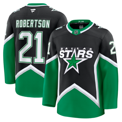 Hockey jersey with 'Dallas Stars' logo and 'Robertson 21' on a white background