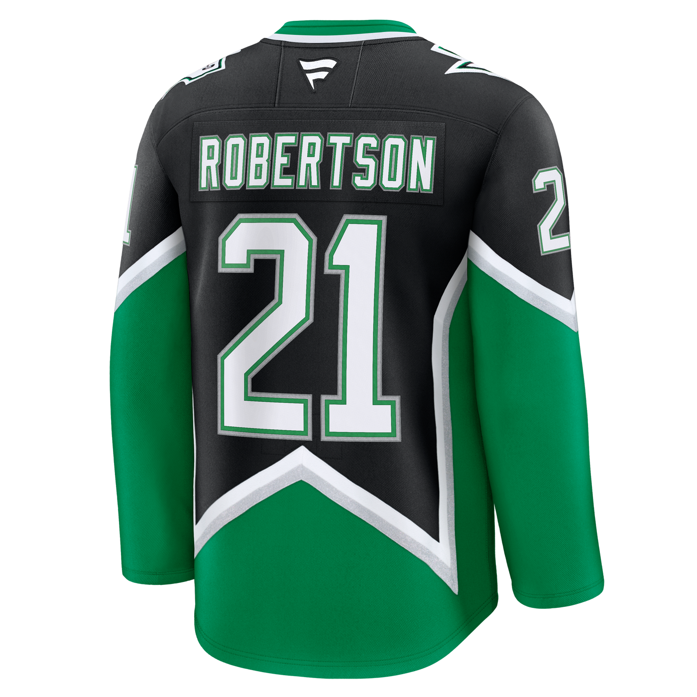 Green and black hockey jersey with 'ROBERTSON' and number '21'