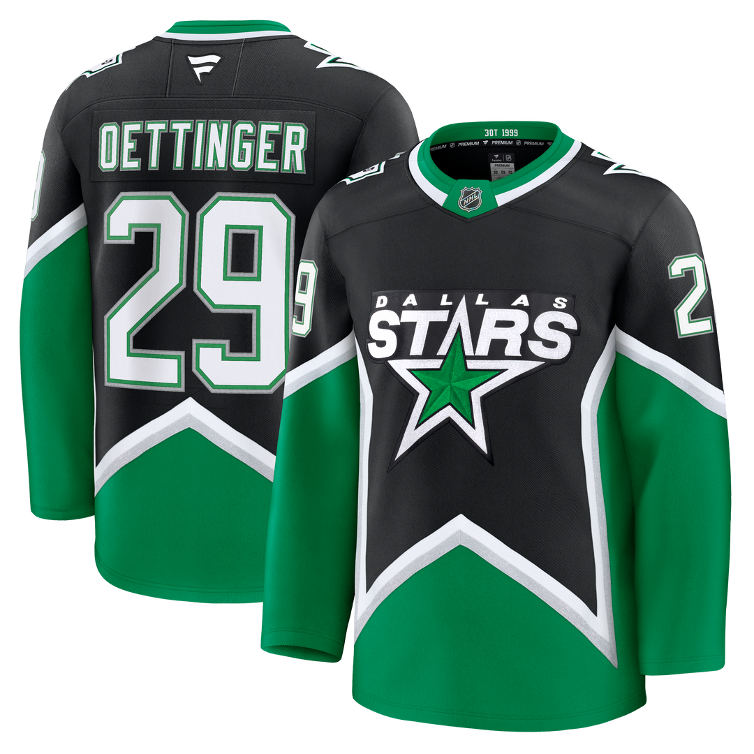 Hockey jersey with 'Dallas Stars' logo and player name 'Oettinger' 