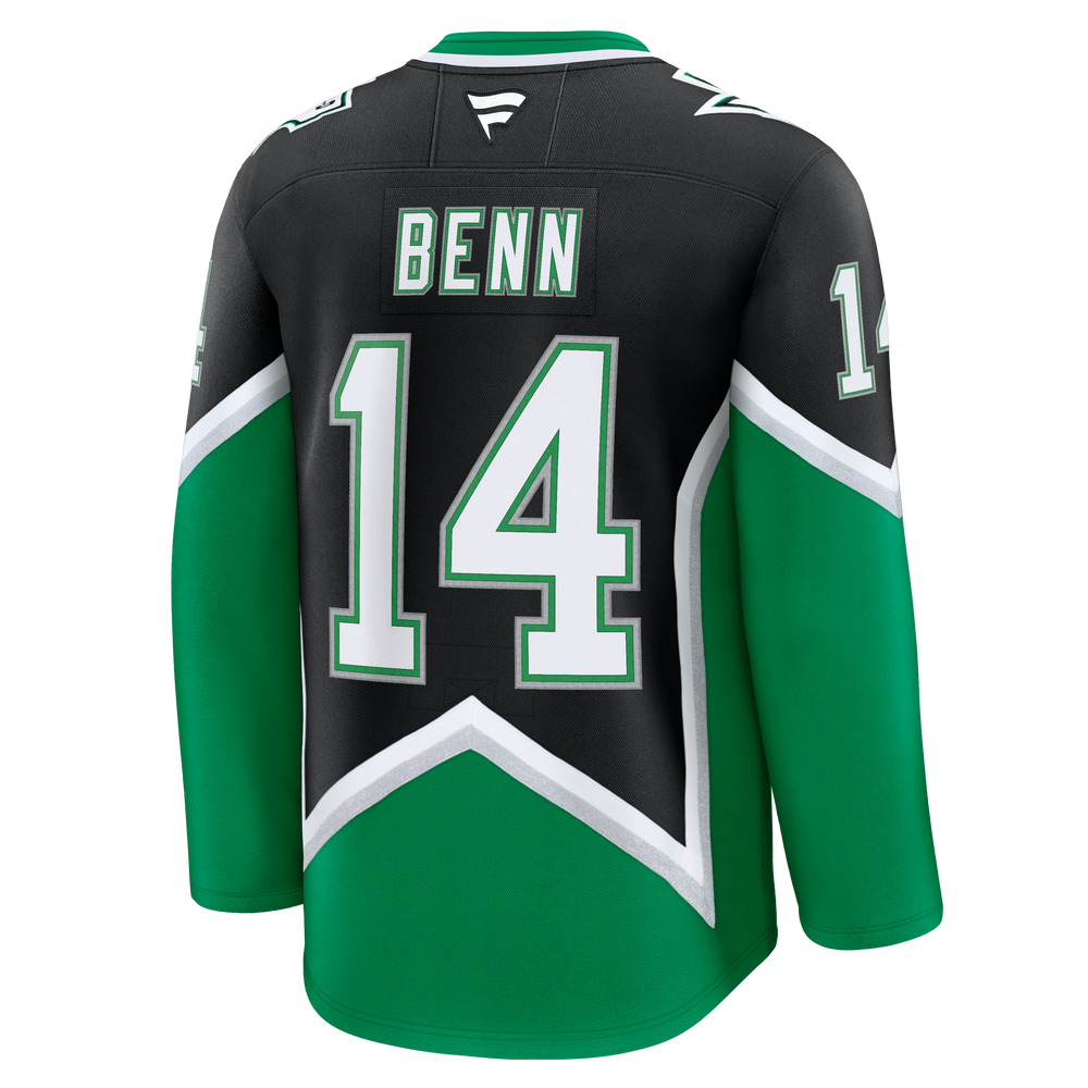 Black and green hockey jersey with 'Benn' and number '14' on a white background