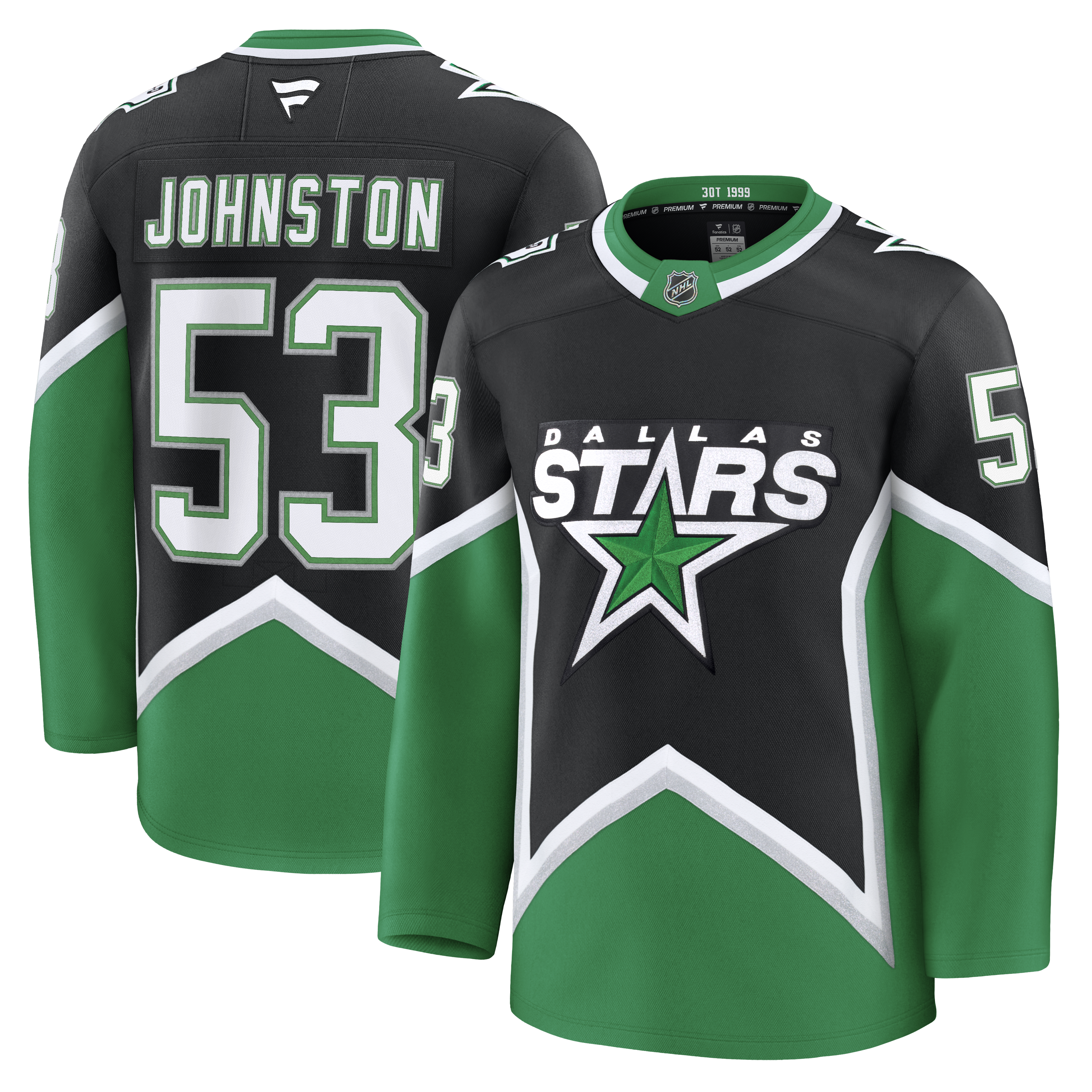 Hockey jersey with 'Dallas Stars' logo and 'Johnston 53' 