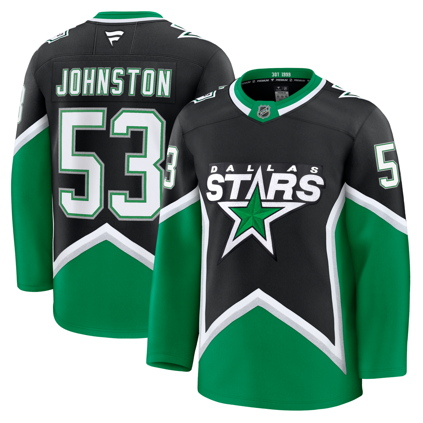 Hockey jersey with 'Dallas Stars' logo and 'Johnston 53' 