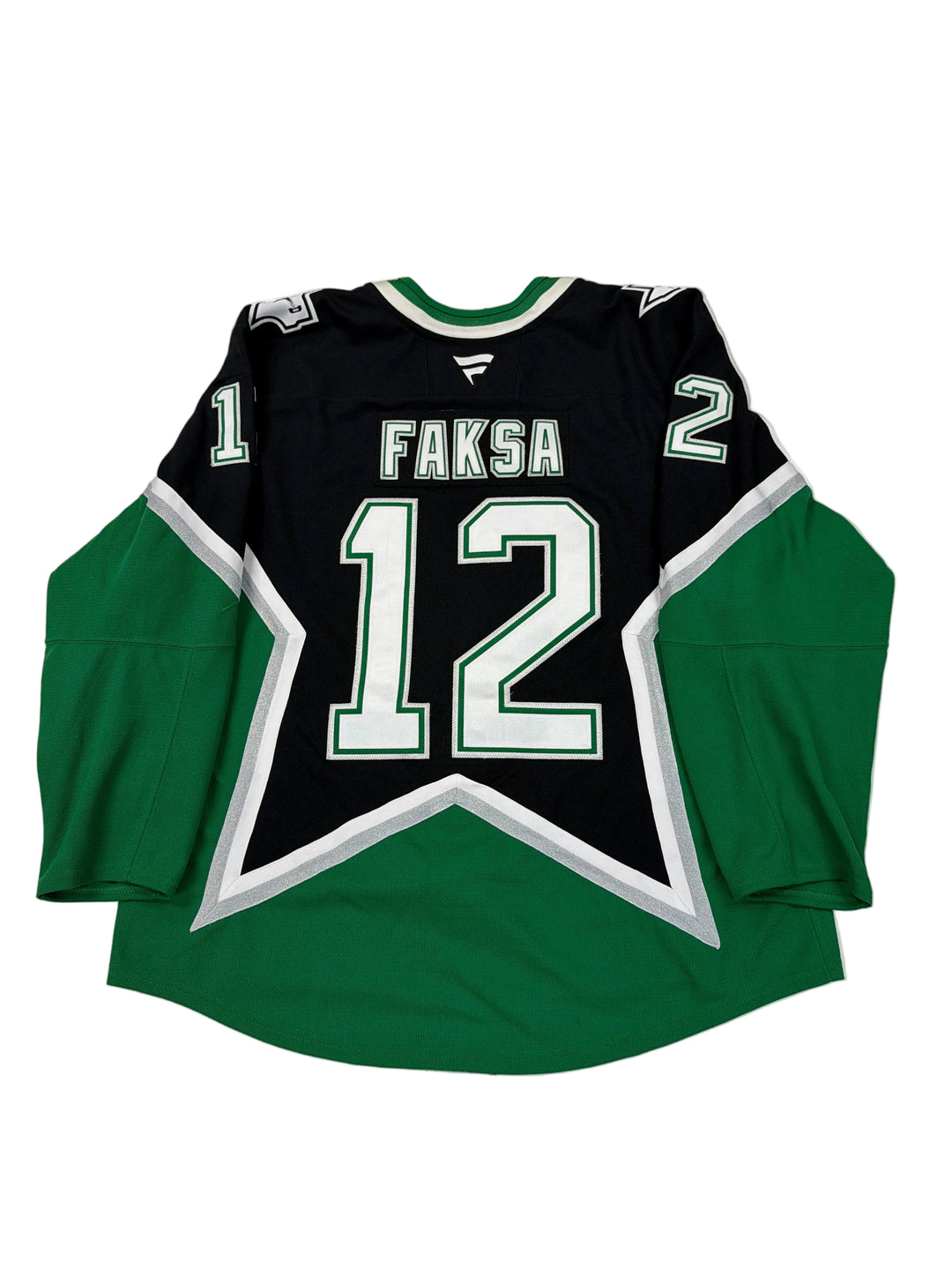 Green and black sports jersey with number 12 and name 'Faksa' on a white background