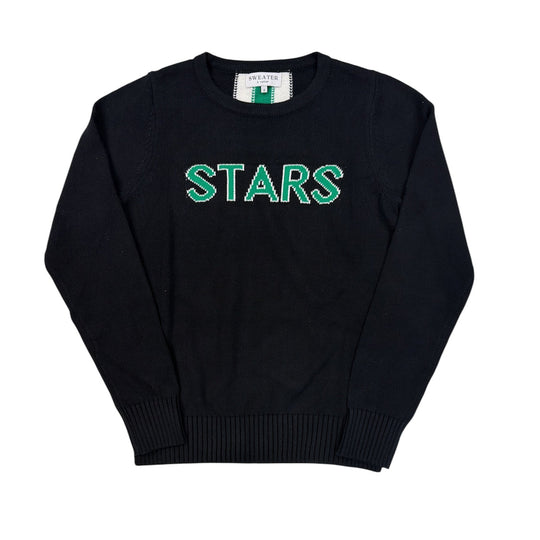 Black sweater with 'STARS' text on a white background