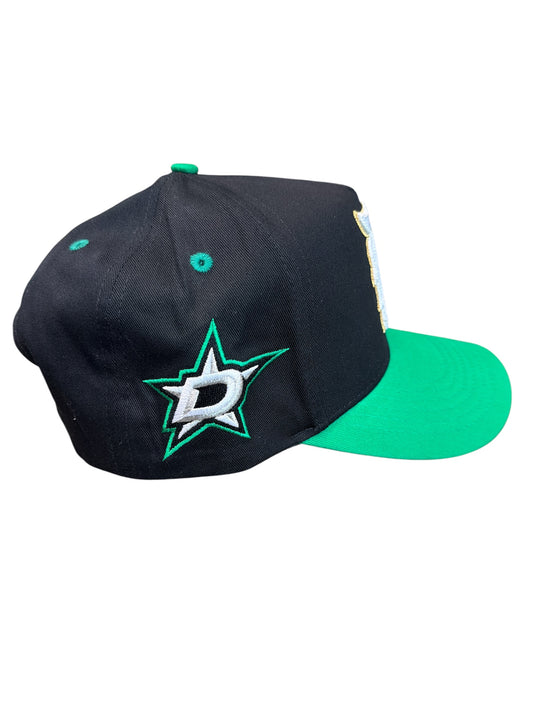 Black and green cap with Dallas Stars logo on a white background