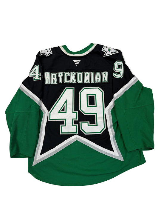 Green and black hoodie with number 49 and name Hryckowian on a white background