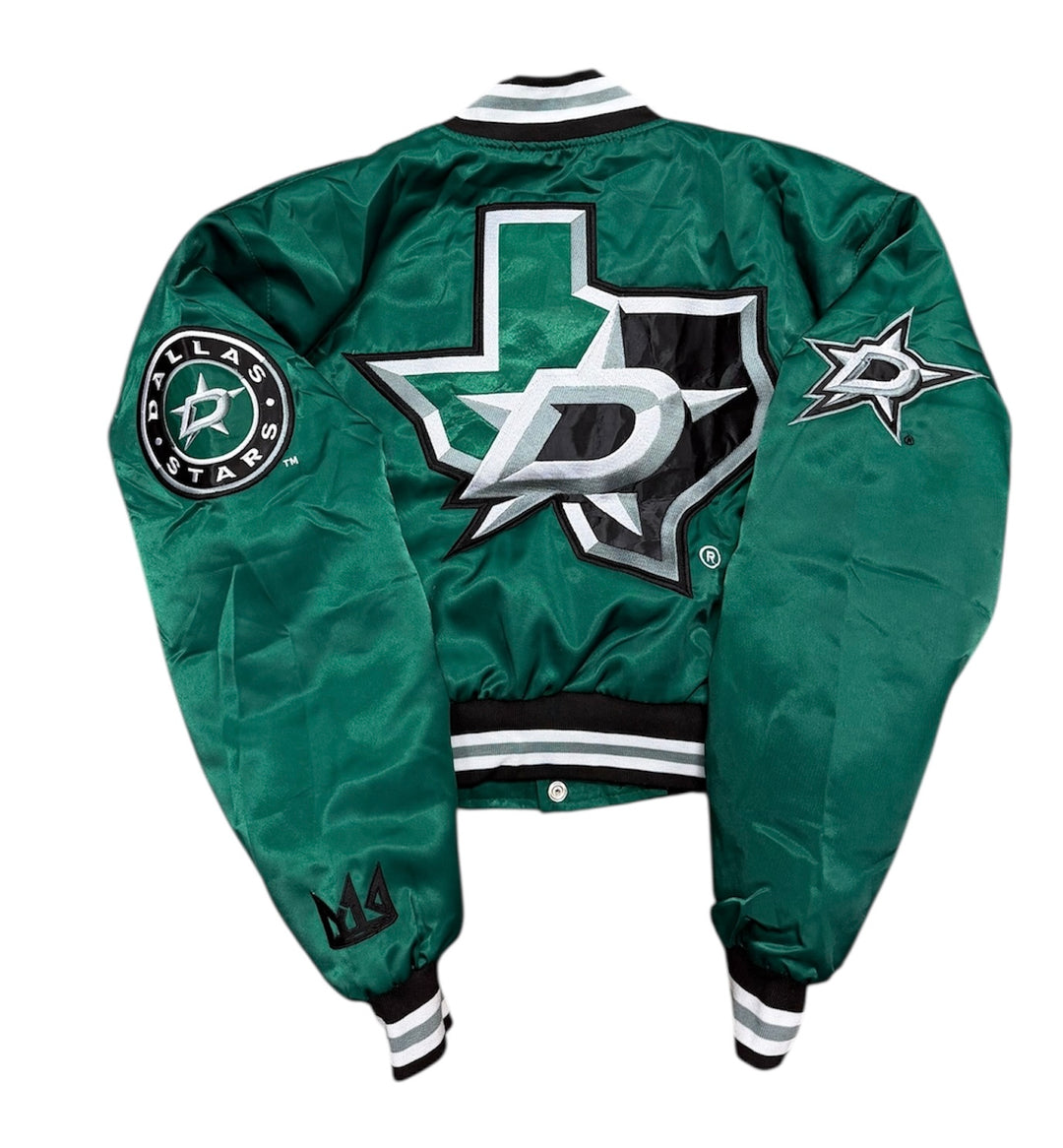 DALLAS STARS X YK1K WOMEN'S CROPPED SATIN VARSITY JACKET - back view 