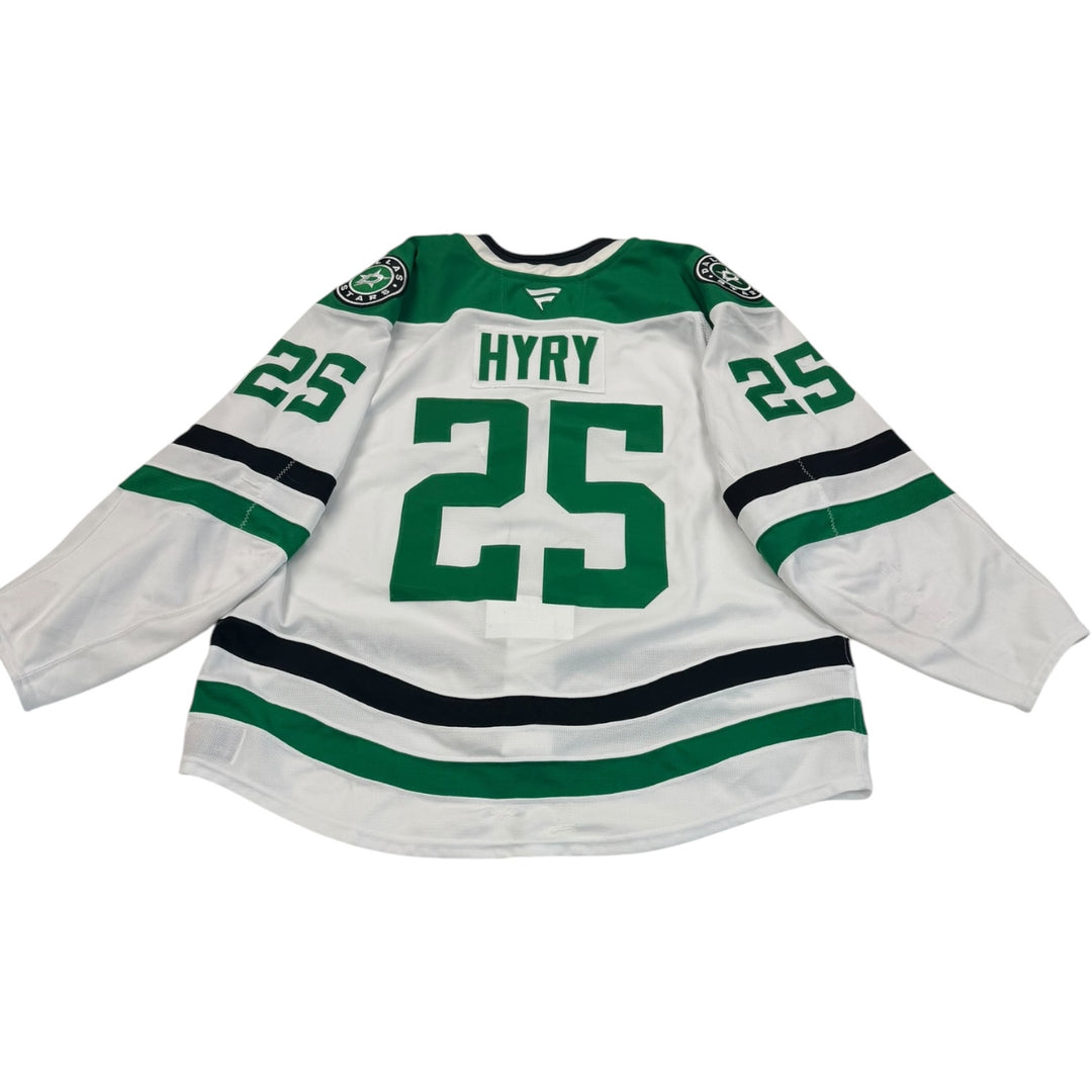 Game Worn Dallas Stars Away jersey with number 25 and name 'Hyry'. Jersey on a white background