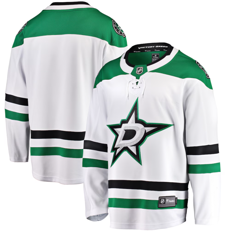 Photo of Dallas Stars Fanatics Men's Breakaway Jersey in White - Front and Back view