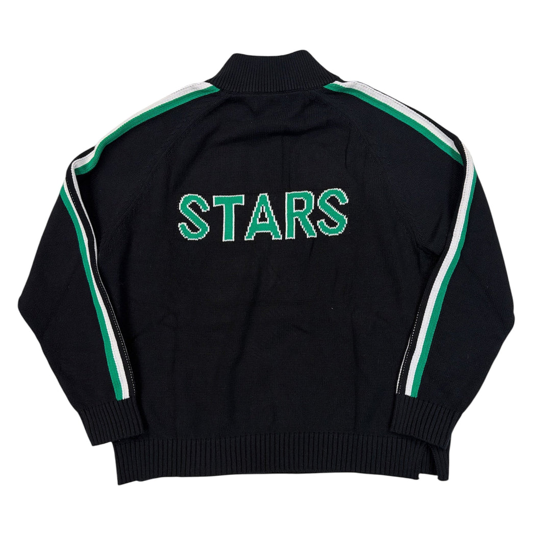 Black sweater with 'STARS' text on a white background