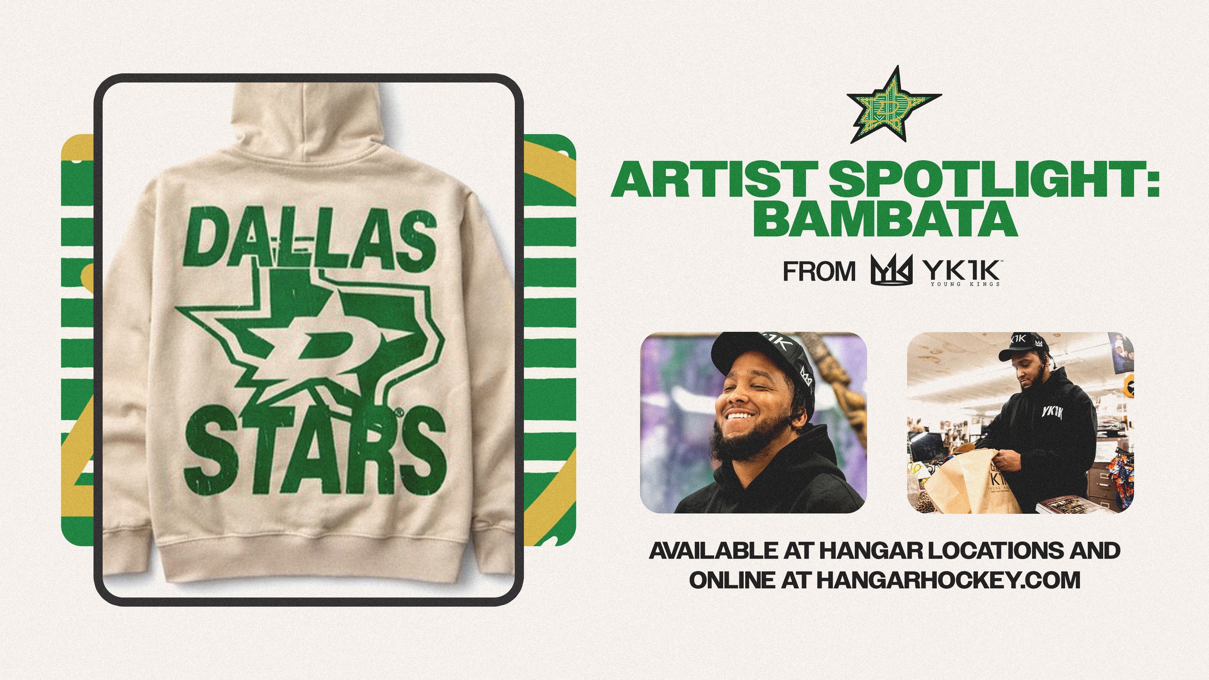 Hoodie with 'Dallas Stars' logo and promotional text for Artist Spotlight: Bambata from YKIK.