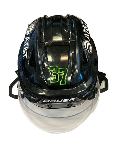 DALLAS STARS JUSTIN DOWLING 2019-2020 GAME WORN BLACKOUT HELMET - FRONT VIEW