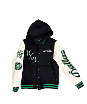 PHOTO OF DALLAS STARS WILD COLLECTIVE VARSITY JACKET - FRONT VIEW