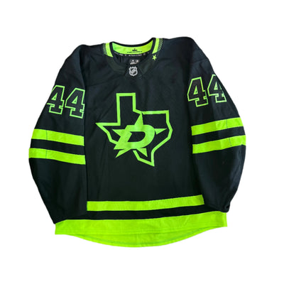 Photo of Dallas Stars #44 Cody Ceci Blackout Game Worn Jersey - Front View