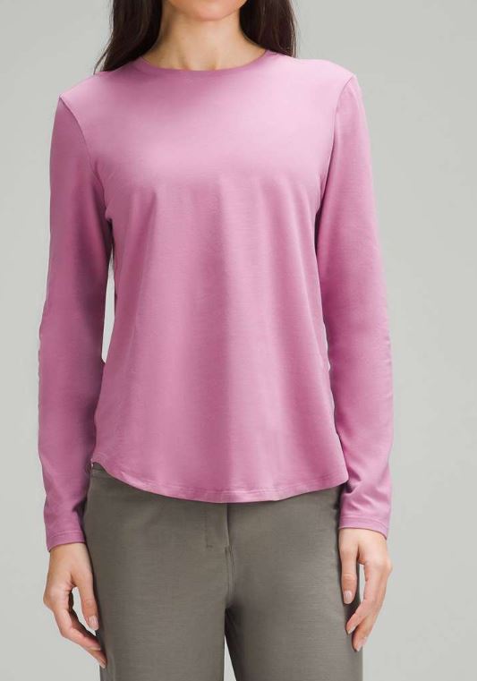 PHOTO OF MODEL WEARING LULULEMON WOMENS LOVE LONG SLEEVE VELVET DUST