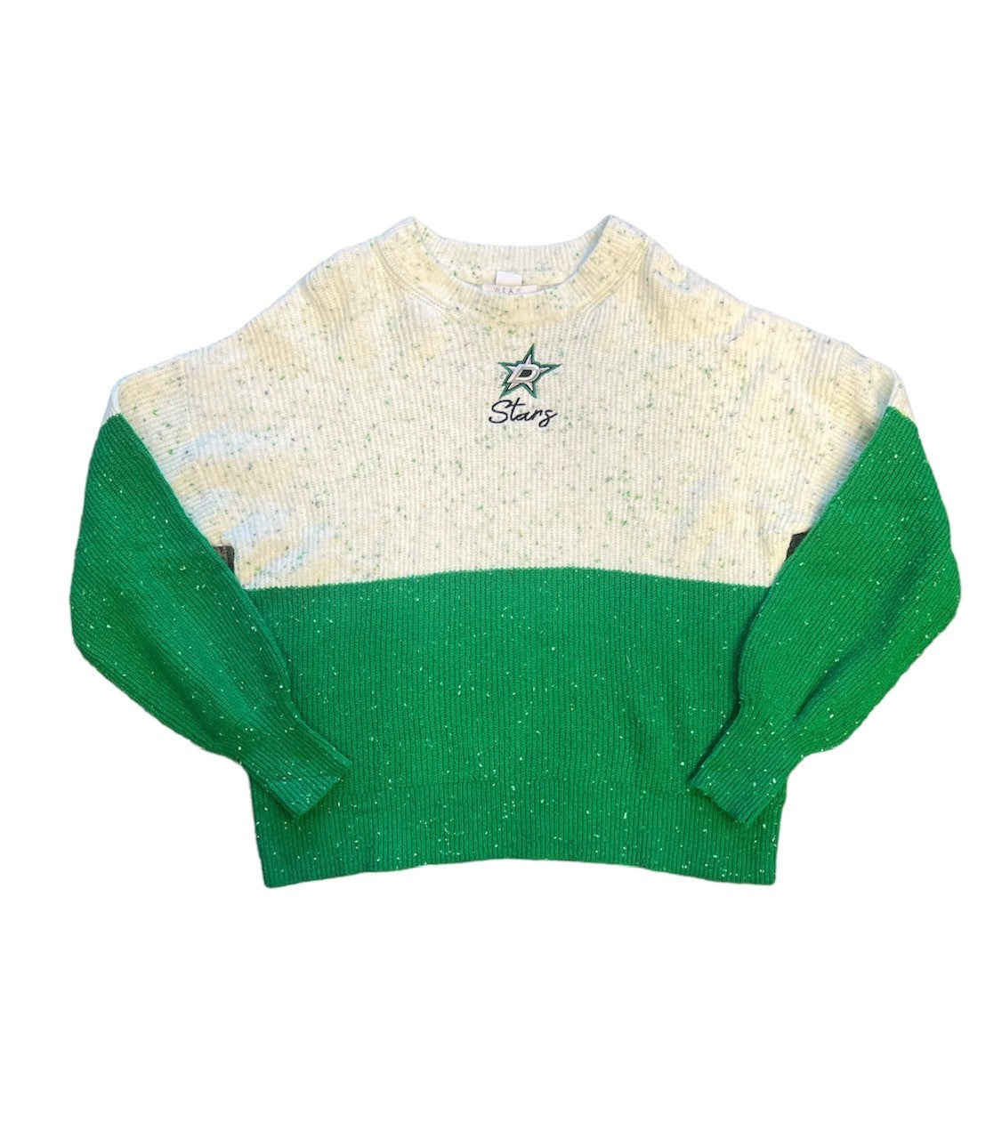 DALLAS STARS WEAR BY ERIN ANDREWS COLOR BLOCK SWEATER - FRONT VIEW