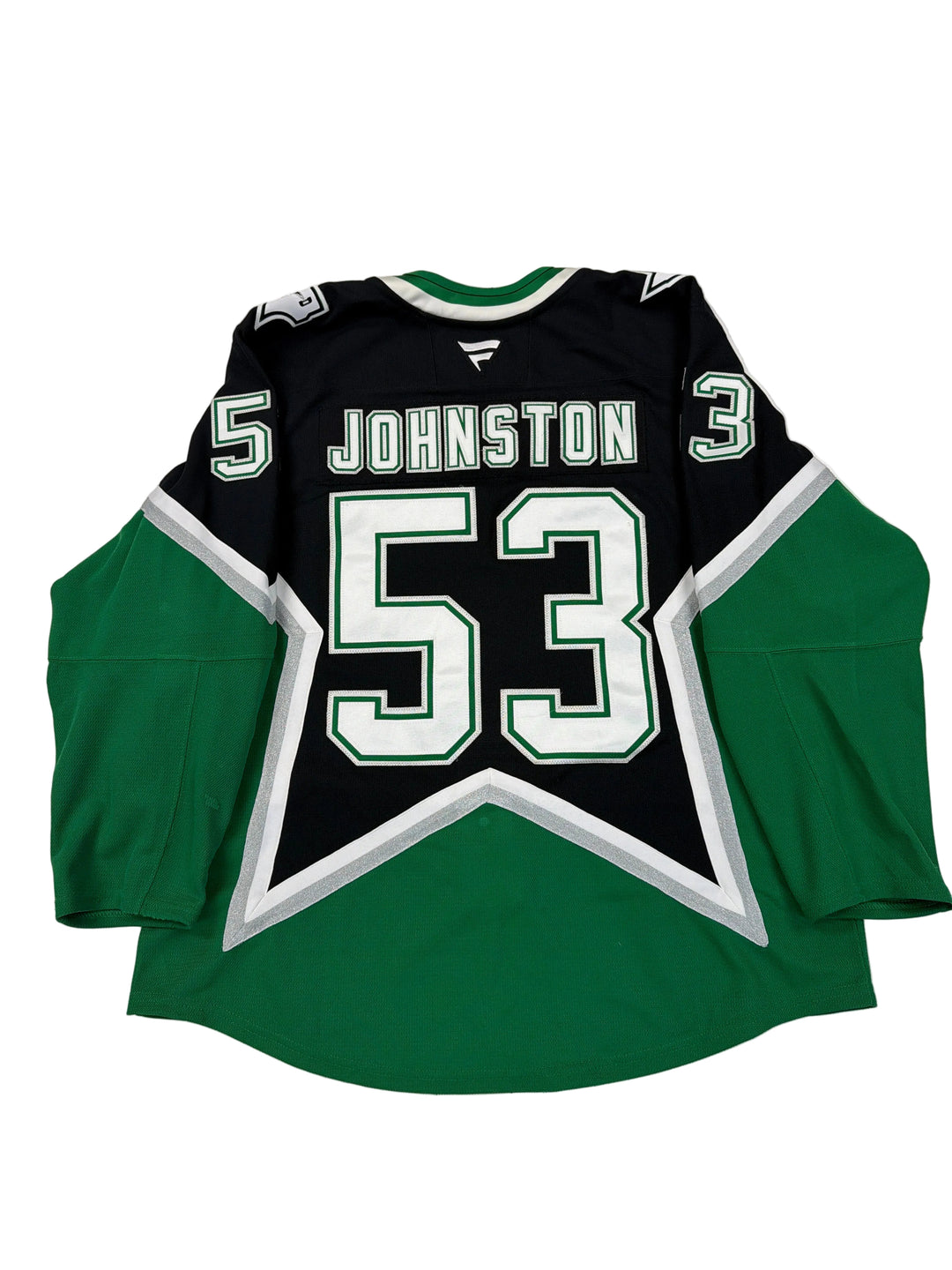 Green and black sports jersey with number 53 and name 'Johnston' on a white background