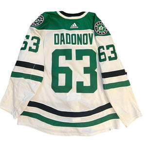 PHOTO OF EVGENII DADONOV 2023-24 GAME WORN SET 2 AWAY JERSEY - BACK VIEW