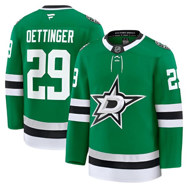 DALLAS STARS FANATICS PREMIUM JAKE OETTINGER HOME JERSEY FRONT & BACK VIEW 