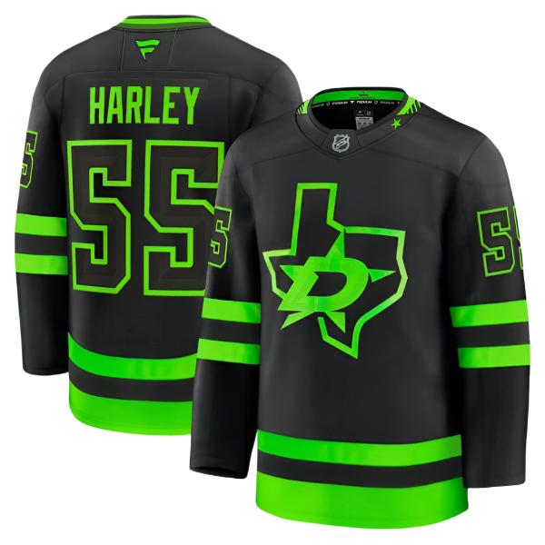 DALLAS STARS FANATICS PREMIUM THOMAS HARLEY 3RD JERSEY - FRONT & BACK VIEW