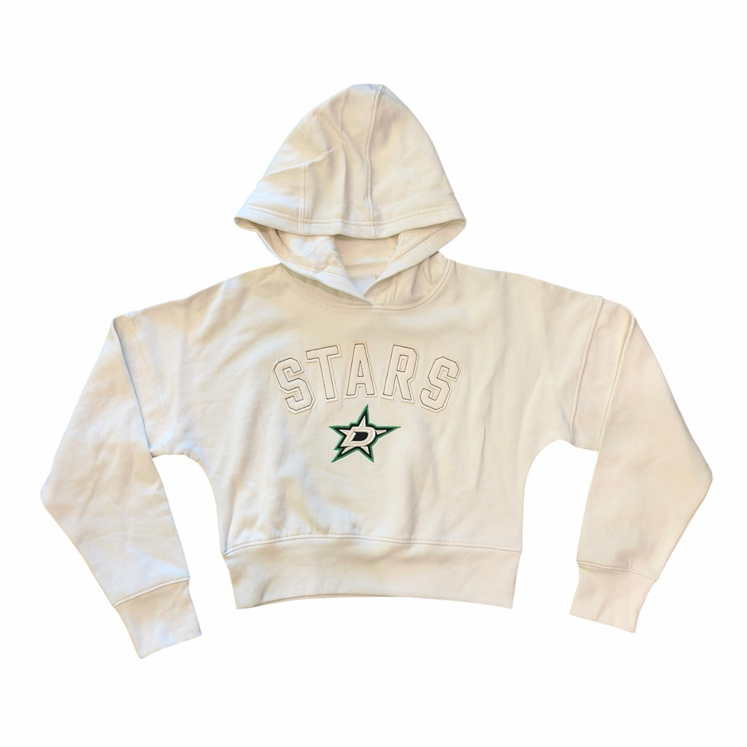 CREAM DALLAS STARS YOUTH HOODY WITH STARS STITCHED ACROSS THE CHEST AND THE PRIMARY LOGO BELOW