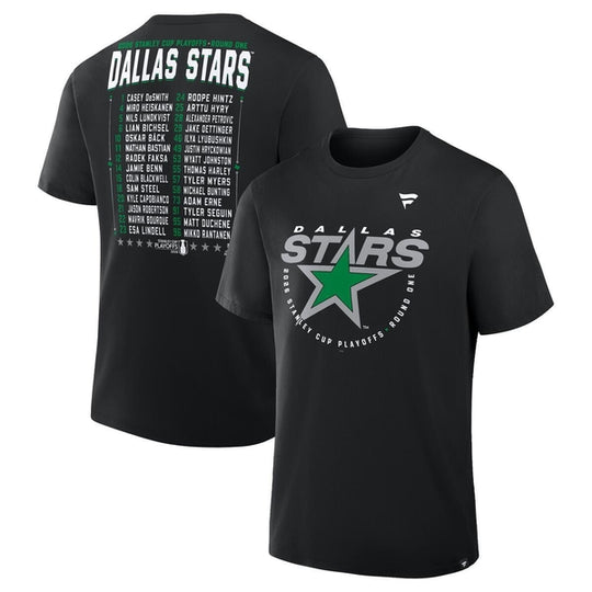 DALLAS STARS FANATICS 2026 ROUND 1 PLAYOFF ROSTER TEE - FRONT &amp; BACK VIEW