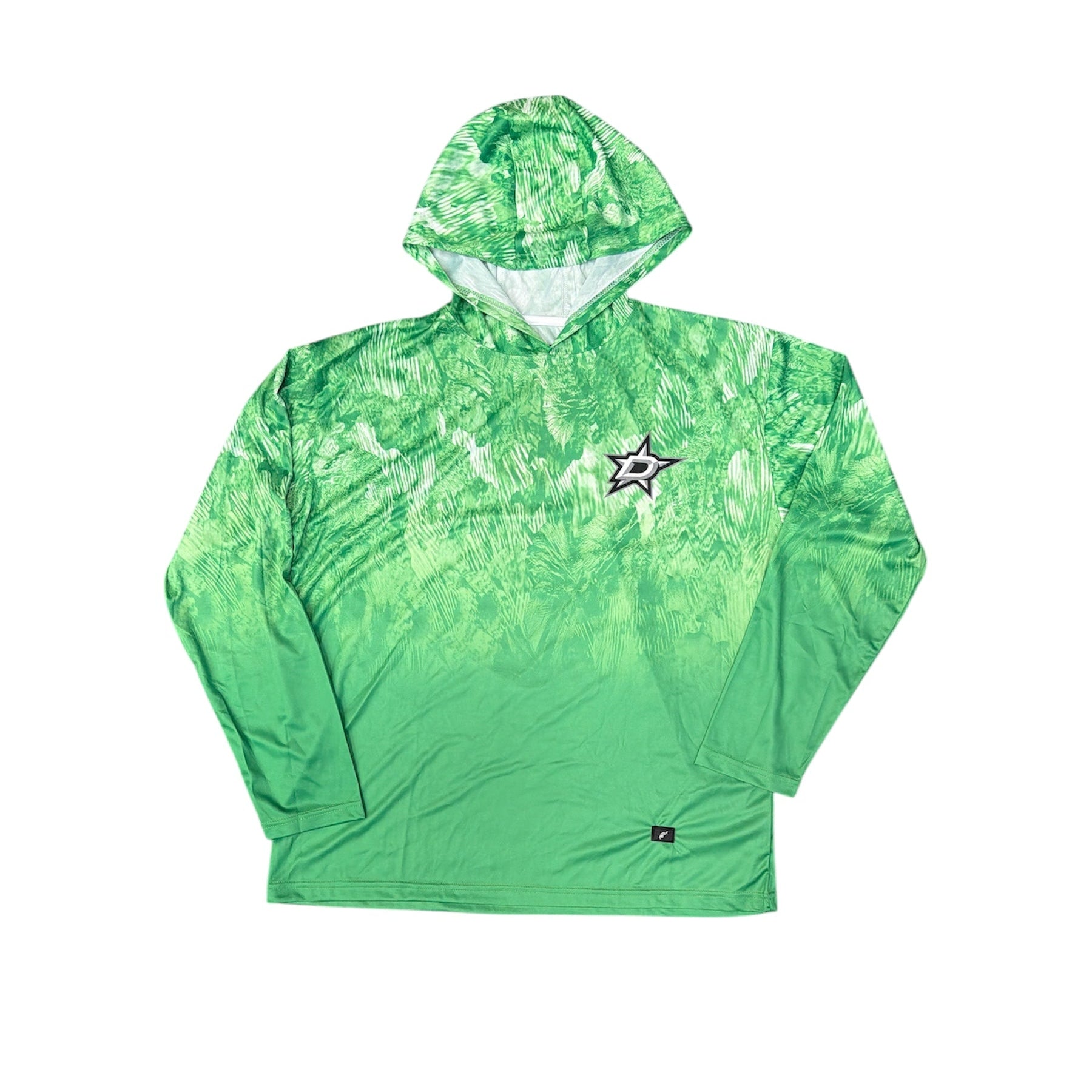 Green hooded jacket with a star logo on a white background