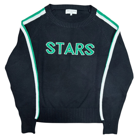 Black sweater with 'STARS' text on a white background