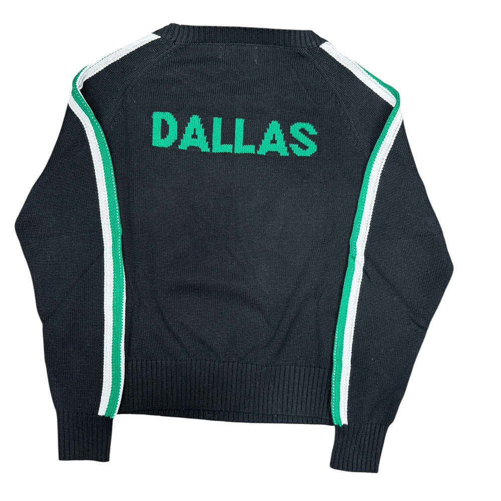 Black sweater with 'DALLAS' on the back against a white background