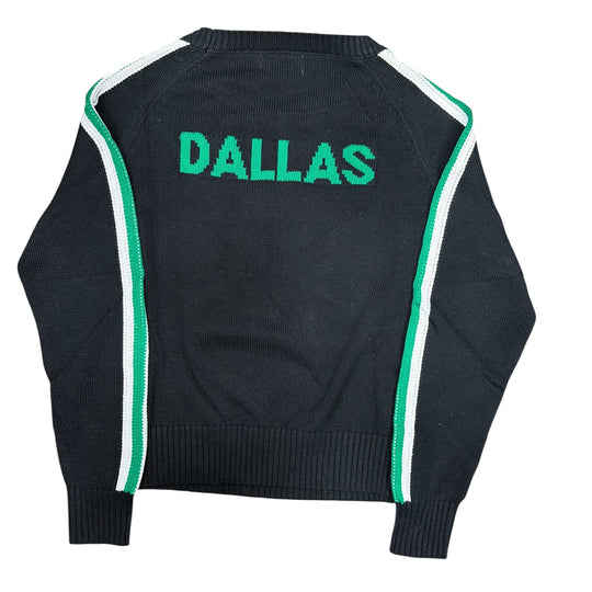 Black sweater with 'DALLAS' on the back against a white background
