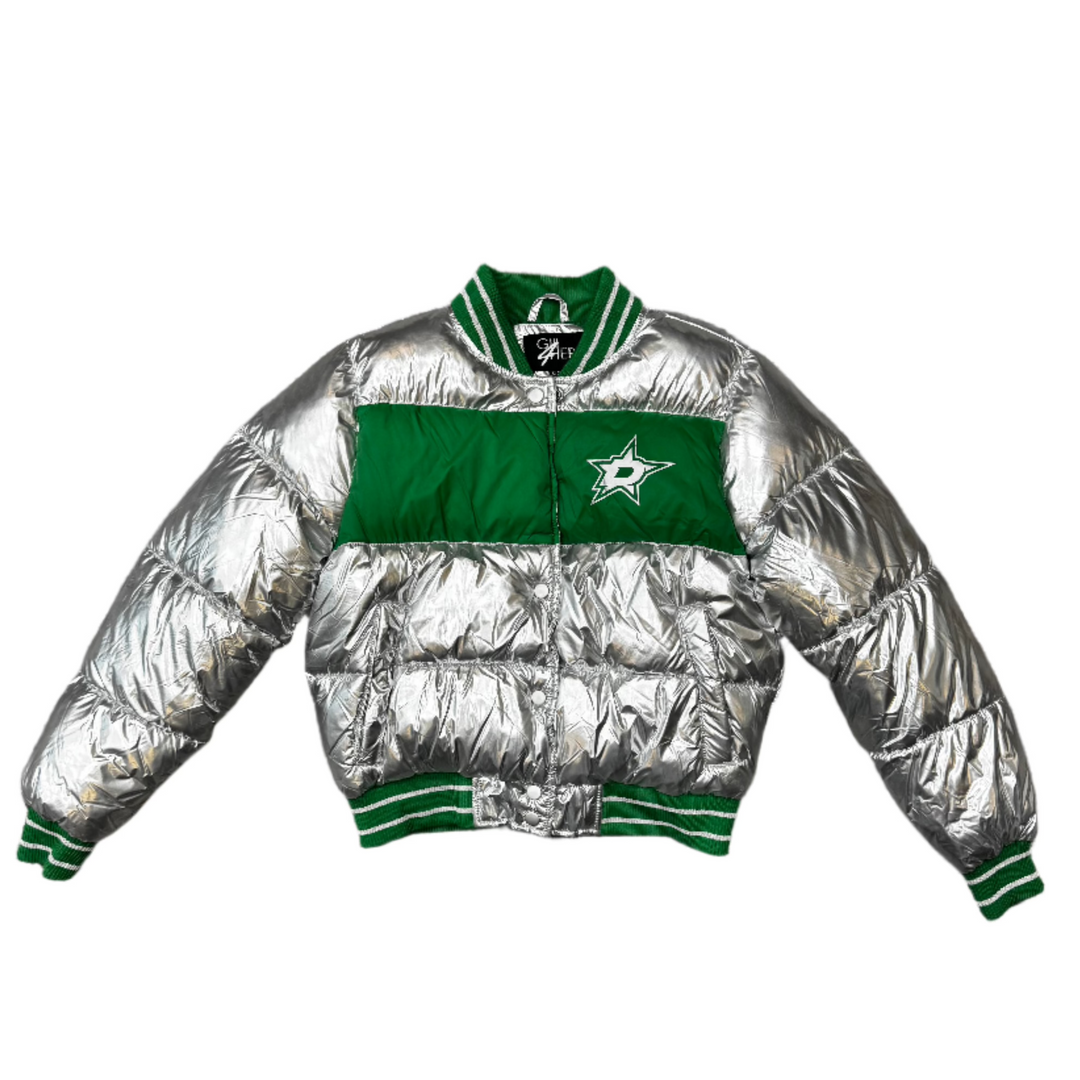 Photo of Dallas Stars  G-III by CARL BANKS WOMEN'S SILVER PUFFER JACKET - Front View