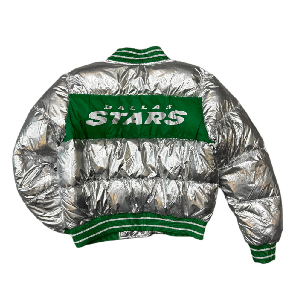 Photo of Dallas Stars  G-III by CARL BANKS WOMEN'S SILVER PUFFER JACKET - Back View