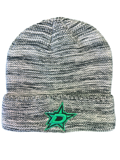 Knitted beanie with a green star logo on a white background