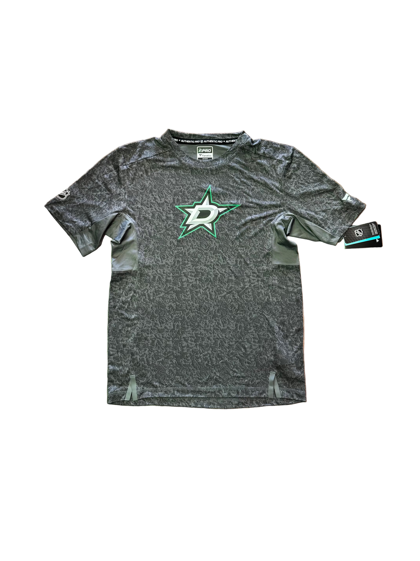 Photo of a gray t-shirt with Dallas Stars logo