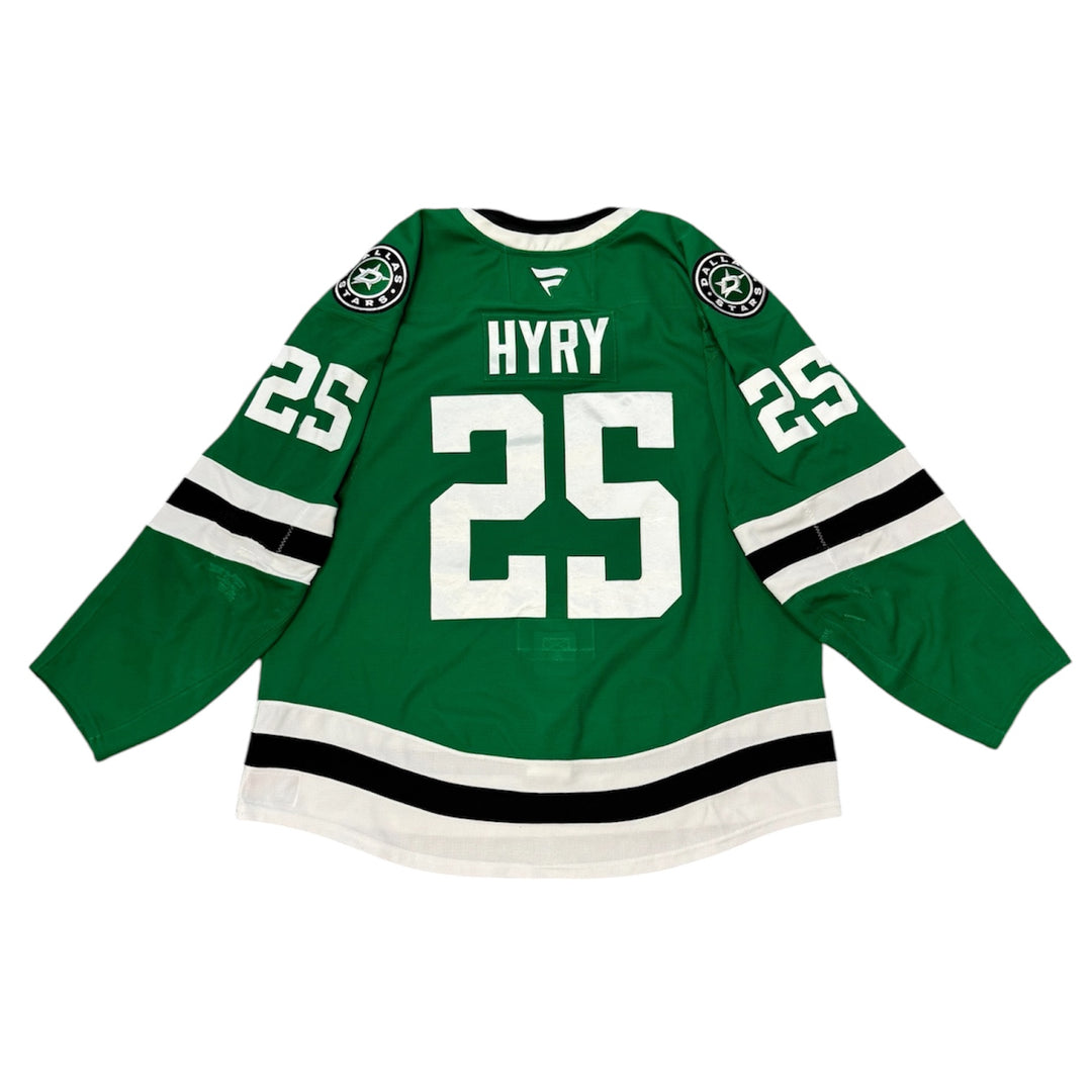 Game Worn Dallas Stars Home hockey jersey with number 25 and name 'HYRY' on a white background