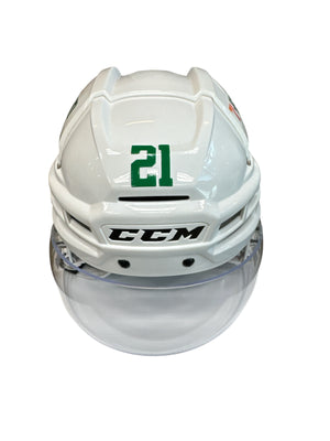 Photo of Dallas Stars #21 Game Worn Away White Hockey helmet - Front View