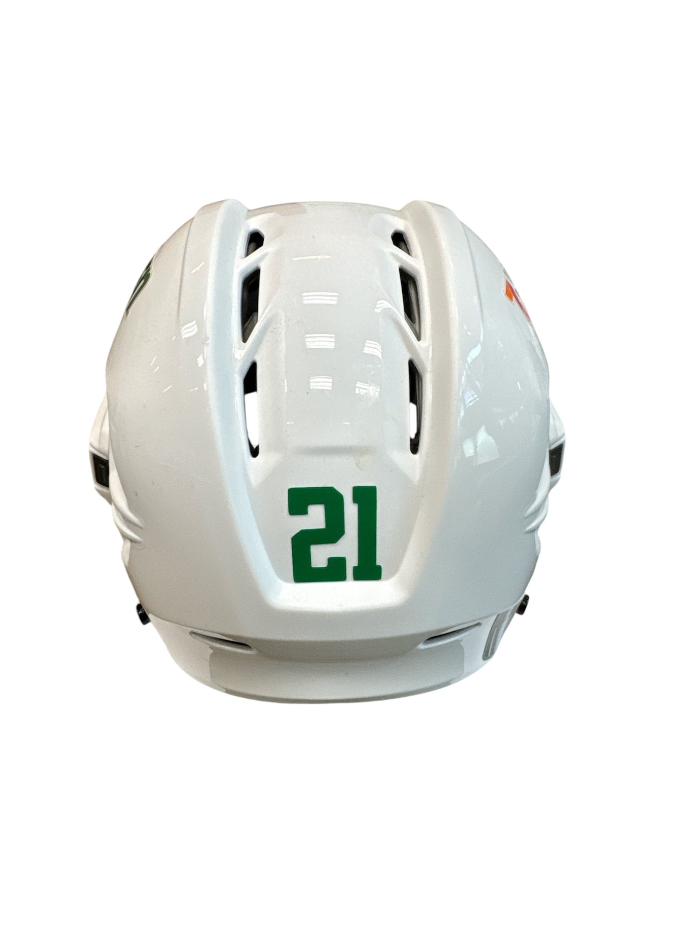 Photo of Dallas Stars #21 Game Worn Away White Hockey helmet - Back View