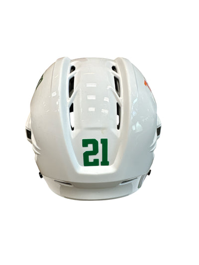 Photo of Dallas Stars #21 Game Worn Away White Hockey helmet - Back View