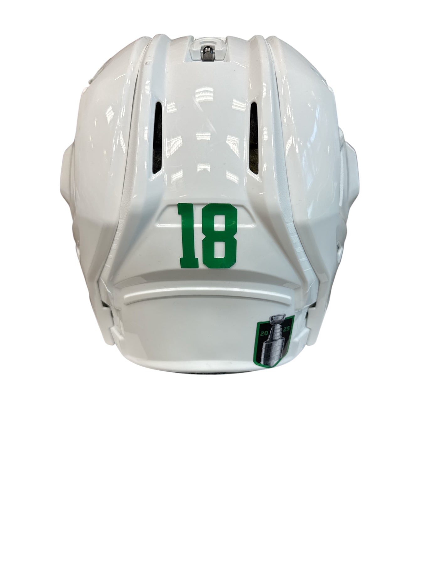 Photo of Dallas Stars #18 Game Worn Away Helmet - Back View