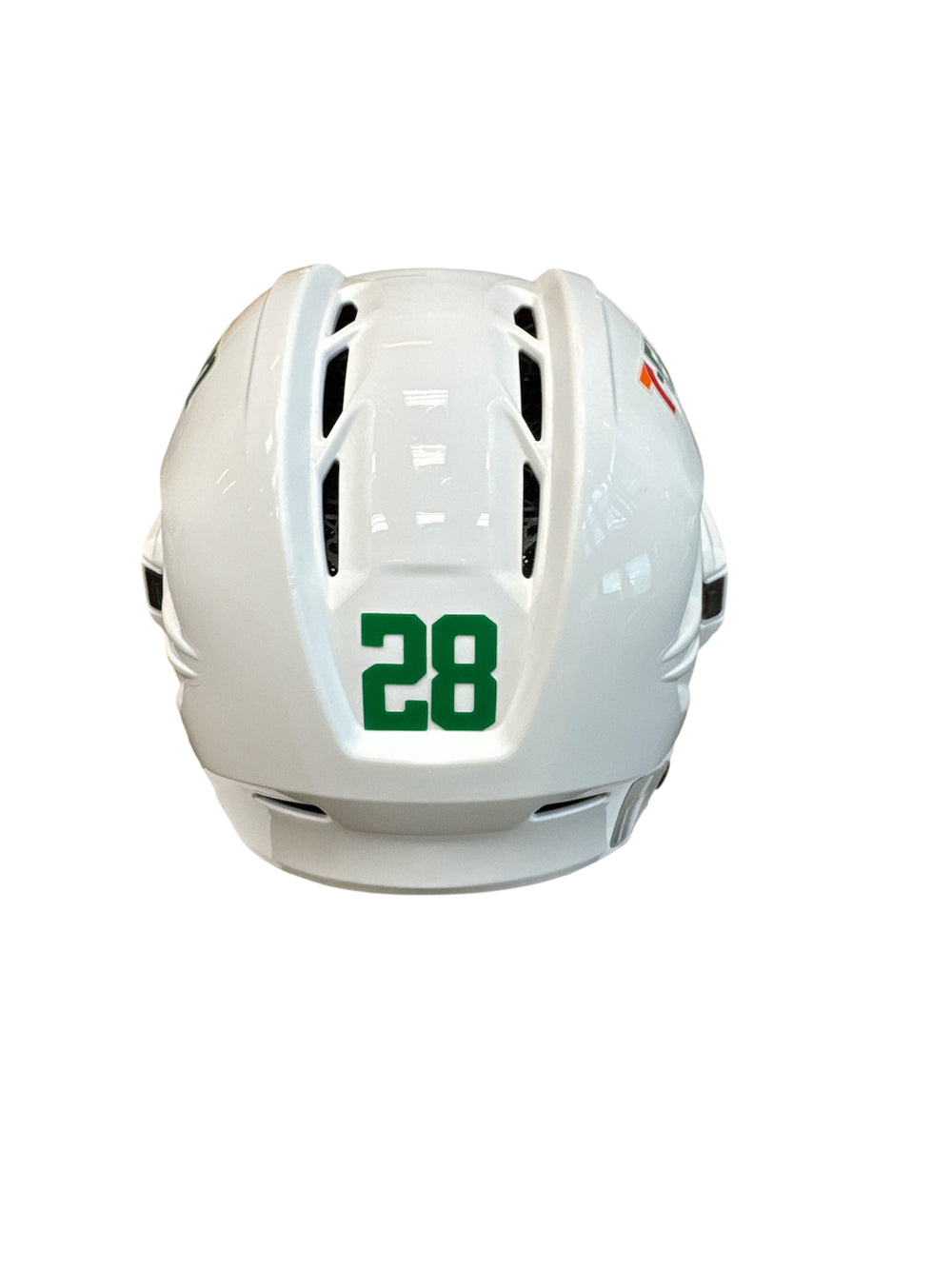 Photo of Dallas Stars #28 Game Worn Away Helmet- Back View