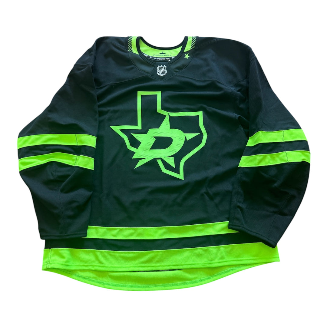 DALLAS STARS ADIDAS BLACKOUT 3RD TEAM ISSUED JERSEY SIZE 58+ Front view